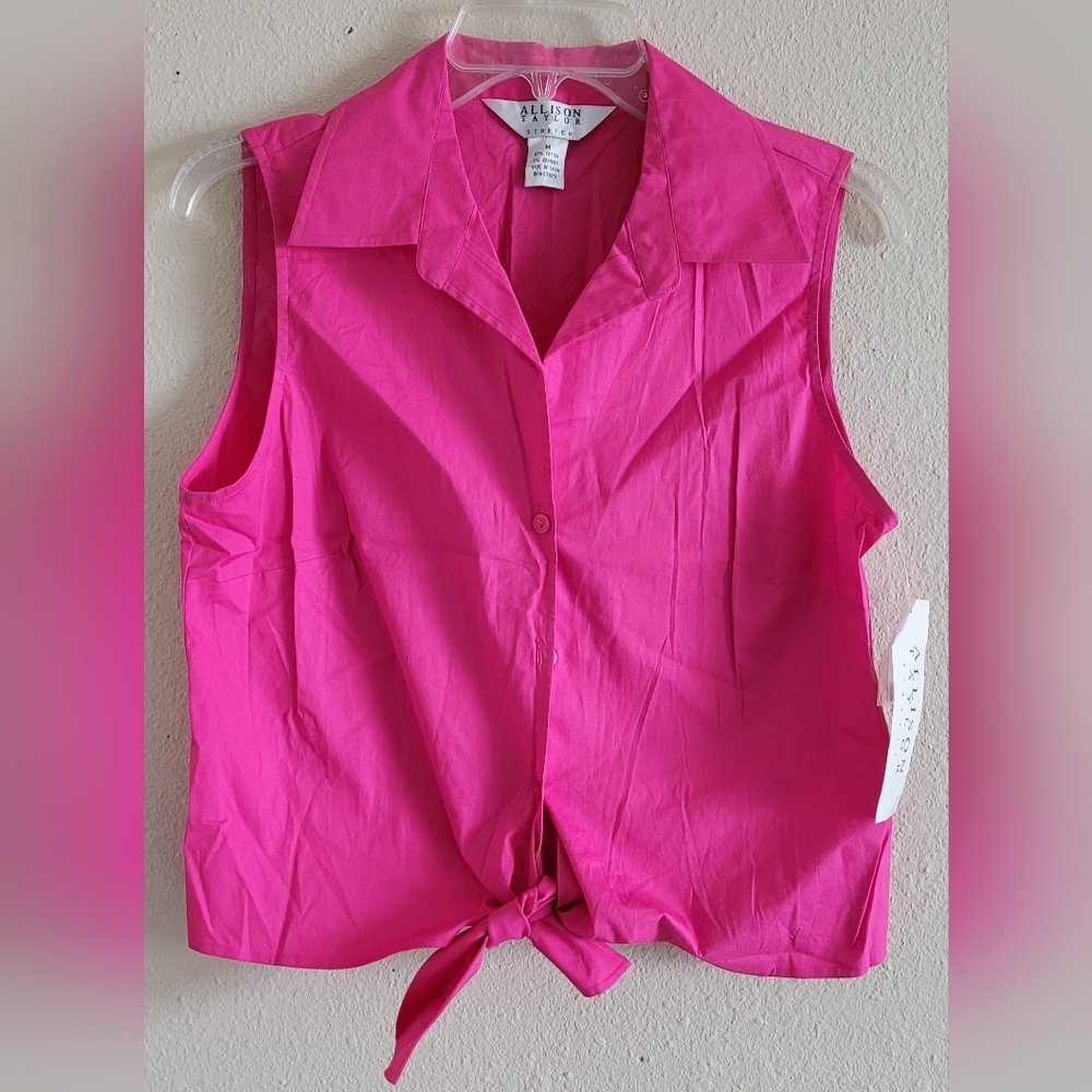 Allison Taylor Sz Medium Sleeveless Pink Button-Up Top